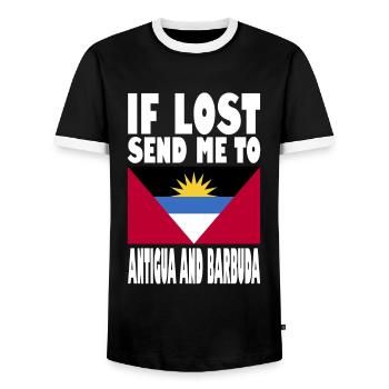 Antigua and Barbuda Flag Saying - Men's Ringer Shirt - black/white - Front - AI Model Female 172 light (172cm) & AI Model Male 178 light (178cm)