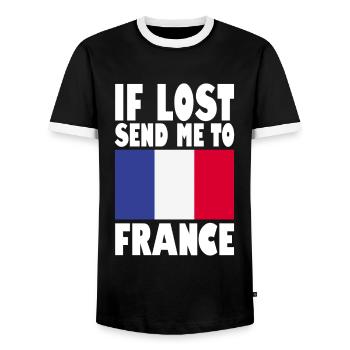 Slogan du drapeau de la France - T-shirt contrasté Homme - noir/blanc - Devant - AI Model Female 172 light (172cm) & AI Model Male 178 light (178cm)