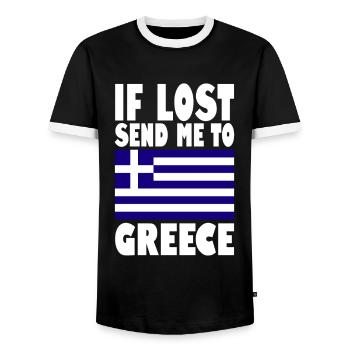 Greece Flag Saying - Men's Ringer Shirt - black/white - Front - AI Model Female 172 light (172cm) & AI Model Male 178 light (178cm)