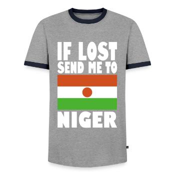 Niger Flag Saying - Men's Ringer Shirt - grey/navy  - Front - AI Model Female 172 light (172cm) & AI Model Male 178 light (178cm)