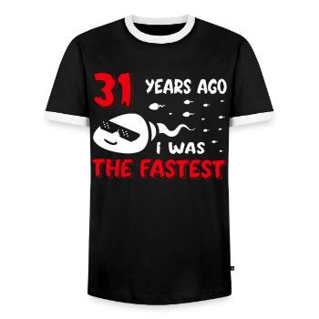 31 Years Ago I Was The Fastest 31. Geburtstag - Männer Kontrast-T-Shirt - Schwarz/Weiß - Vorne - AI Model Female 172 light (172cm) & AI Model Male 178 light (178cm)