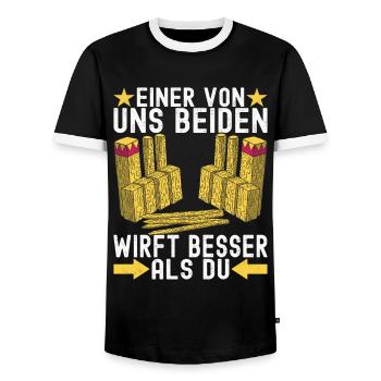 Kubb Wikinger Schach - Männer Kontrast-T-Shirt - Schwarz/Weiß - Vorne - AI Model Female 172 light (172cm) & AI Model Male 178 light (178cm)