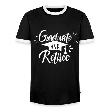 Graduate And Pensioner Graduation Party Graduate - Men's Ringer Shirt - black/white - Front - AI Model Female 172 light (172cm) & AI Model Male 178 light (178cm)