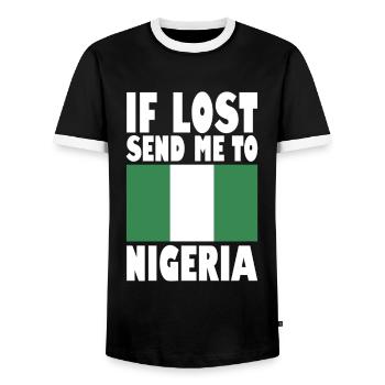 Nigeria Flag Saying - Men's Ringer Shirt - black/white - Front - AI Model Female 172 light (172cm) & AI Model Male 178 light (178cm)