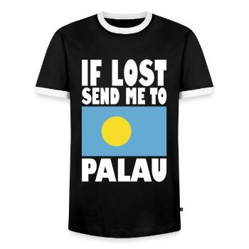 Palau Flag Saying - Men's Ringer Shirt - black/white - Front - AI Model Female 172 light (172cm) & AI Model Male 178 light (178cm)
