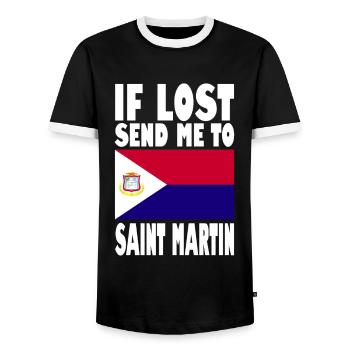 Drapeau Saint-Martin - T-shirt contrasté Homme - noir/blanc - Devant - AI Model Female 172 light (172cm) & AI Model Male 178 light (178cm)