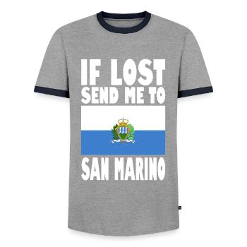 San Marino Flag Saying - Men's Ringer Shirt - grey/navy  - Front - AI Model Female 172 light (172cm) & AI Model Male 178 light (178cm)