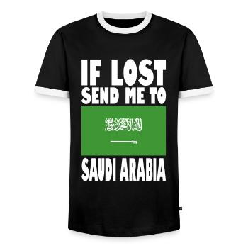 Slogan du drapeau de l’Arabie saoudite - T-shirt contrasté Homme - noir/blanc - Devant - AI Model Female 172 light (172cm) & AI Model Male 178 light (178cm)