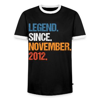 Legend Since November 2012 Birthday - Men's Ringer Shirt - black/white - Front - AI Model Female 172 light (172cm) & AI Model Male 178 light (178cm)