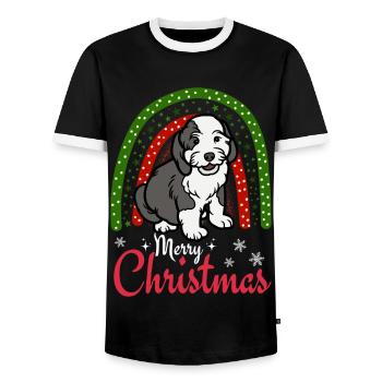 Cute Bobtail Dog Lover Kawaii Christmas - Men's Ringer Shirt - black/white - Front - AI Model Female 172 light (172cm) & AI Model Male 178 light (178cm)