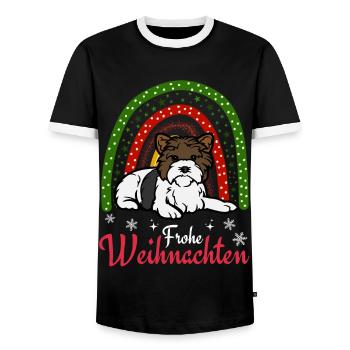 Sweet Biewer Terrier Christmas Kawaii - Men's Ringer Shirt - black/white - Front - AI Model Female 172 light (172cm) & AI Model Male 178 light (178cm)