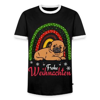 Süßer Pekinese Welpe Weihnachten Kawaii - Männer Kontrast-T-Shirt - Schwarz/Weiß - Vorne - AI Model Female 172 light (172cm) & AI Model Male 178 light (178cm)
