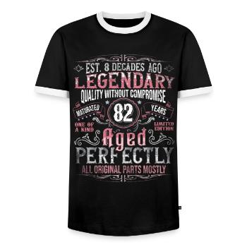 Vintage 82 Aged Perfectly Women on 82nd Birthday - Men's Ringer Shirt - black/white - Front - AI Model Female 172 light (172cm) & AI Model Male 178 light (178cm)