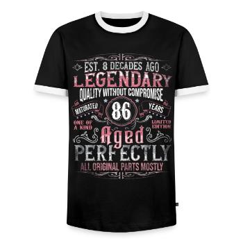 Vintage 86 Aged Perfectly Women on 86th Birthday - Men's Ringer Shirt - black/white - Front - AI Model Female 172 light (172cm) & AI Model Male 178 light (178cm)