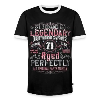 Vintage 71 Aged Perfectly Women on their 71st Birthday - Men's Ringer Shirt - black/white - Front - AI Model Female 172 light (172cm) & AI Model Male 178 light (178cm)