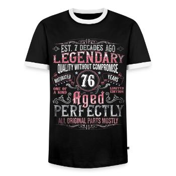 Vintage 76 Aged Perfectly Women on their 76th Birthday - Men's Ringer Shirt - black/white - Front - AI Model Female 172 light (172cm) & AI Model Male 178 light (178cm)