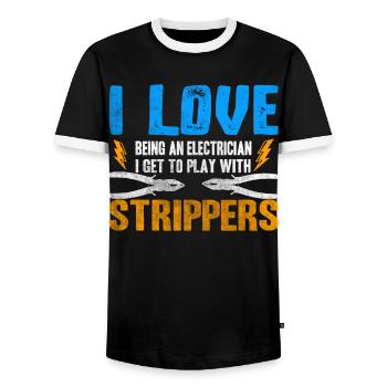 J’aime les strip-teaseuses drôles d’électricien - T-shirt contrasté Homme - noir/blanc - Devant - AI Model Female 172 light (172cm) & AI Model Male 178 light (178cm)
