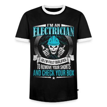 Fully Qualified To Remove Your Shorts Elektriker - Männer Kontrast-T-Shirt - Schwarz/Weiß - Vorne - AI Model Female 172 light (172cm) & AI Model Male 178 light (178cm)