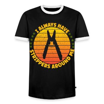 J’ai toujours des strip-teaseuses autour de moi électricien - T-shirt contrasté Homme - noir/blanc - Devant - AI Model Female 172 light (172cm) & AI Model Male 178 light (178cm)