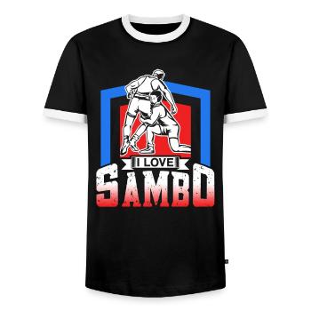 I love Sambo training martial arts martial arts - Men's Ringer Shirt - black/white - Front - AI Model Female 172 light (172cm) & AI Model Male 178 light (178cm)