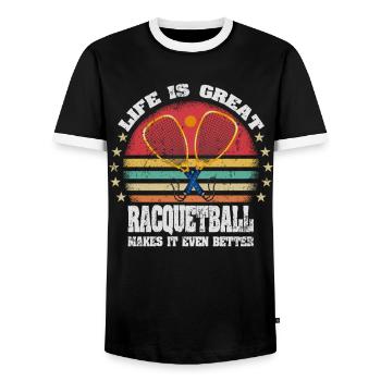 La vie est géniale Le racquetball le rend meilleur - T-shirt contrasté Homme - noir/blanc - Devant - AI Model Female 172 light (172cm) & AI Model Male 178 light (178cm)