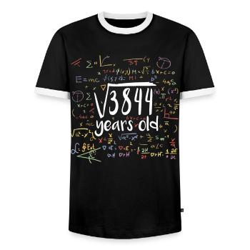 Square Root of 3844 Math Nerd 62nd Birthday - Men's Ringer Shirt - black/white - Front - AI Model Female 172 light (172cm) & AI Model Male 178 light (178cm)