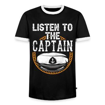 Écoutez le Captain Ship Boat Yacht Boat - T-shirt contrasté Homme - noir/blanc - Devant - AI Model Female 172 light (172cm) & AI Model Male 178 light (178cm)