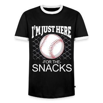 Baseball I am Just here for the Snacks saying - Men's Ringer Shirt - black/white - Front - AI Model Female 172 light (172cm) & AI Model Male 178 light (178cm)