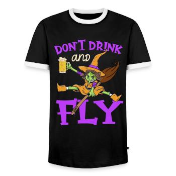 Witch Halloween Party Motif Don't Drink And Fly - Men's Ringer Shirt - black/white - Front - AI Model Female 172 light (172cm) & AI Model Male 178 light (178cm)
