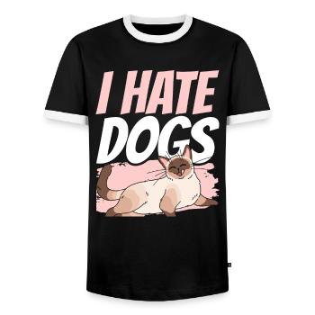 I Hate Dogs Lovers Cats Cat Pet - Men's Ringer Shirt - black/white - Front - AI Model Female 172 light (172cm) & AI Model Male 178 light (178cm)