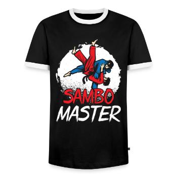 Sambo Master Martial Arts Martial Arts Training - Men's Ringer Shirt - black/white - Front - AI Model Female 172 light (172cm) & AI Model Male 178 light (178cm)