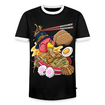 Kawaii Dinde Thanksgiving Ramen - T-shirt contrasté Homme - noir/blanc - Devant - AI Model Female 172 light (172cm) & AI Model Male 178 light (178cm)