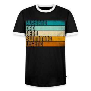 Retro Mari Papa Héros Légende de la Natation - T-shirt contrasté Homme - noir/blanc - Devant - AI Model Female 172 light (172cm) & AI Model Male 178 light (178cm)