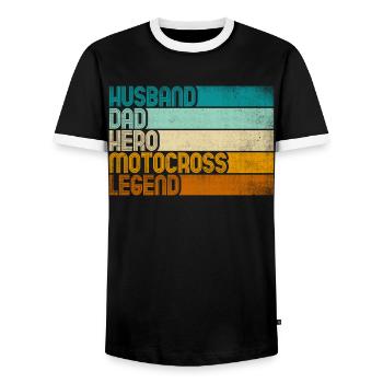 Retro Mari Papa Héros Motocross Légende - T-shirt contrasté Homme - noir/blanc - Devant - AI Model Female 172 light (172cm) & AI Model Male 178 light (178cm)