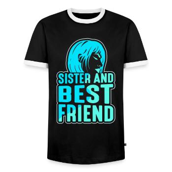 Sister And Best Friend Team Freund Schwester - Men's Ringer Shirt - black/white - Front - AI Model Female 172 light (172cm) & AI Model Male 178 light (178cm)