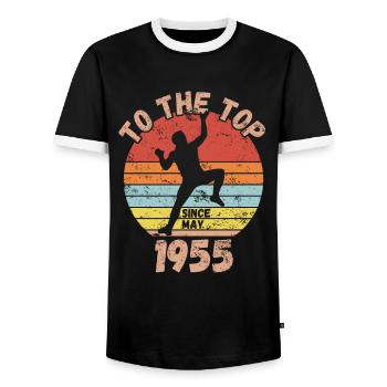 Birthday Climbing Bouldering since May 1955 - Men's Ringer Shirt - black/white - Front - AI Model Female 172 light (172cm) & AI Model Male 178 light (178cm)