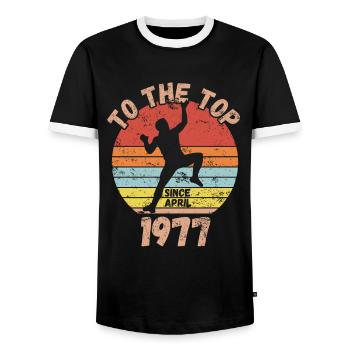Geburtstag Klettern Bouldern seit April 1977 - Männer Kontrast-T-Shirt - Schwarz/Weiß - Vorne - AI Model Female 172 light (172cm) & AI Model Male 178 light (178cm)
