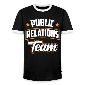 Team Öffentlichkeitsarbeit Public Relations Job PR - Men's Ringer Shirt - black/white - Front - AI Model Female 172 light (172cm) & AI Model Male 178 light (178cm)