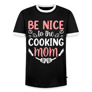 Soyez gentil avec la maman cuisinière cuisinier - T-shirt contrasté Homme - noir/blanc - Devant - AI Model Female 172 light (172cm) & AI Model Male 178 light (178cm)