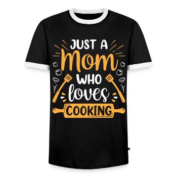Just One Mother Who Likes to Cook Mom Cooking - Men's Ringer Shirt - black/white - Front - AI Model Female 172 light (172cm) & AI Model Male 178 light (178cm)