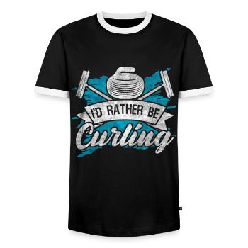 Coole Curling Plakette I'd rather be Curling - Männer Kontrast-T-Shirt - Schwarz/Weiß - Vorne - AI Model Female 172 light (172cm) & AI Model Male 178 light (178cm)