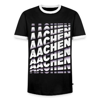 Aachen Germany City Font Skyline Home - Men's Ringer Shirt - black/white - Front - AI Model Female 172 light (172cm) & AI Model Male 178 light (178cm)