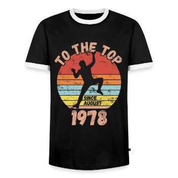 Anniversaire Escalade Bouldering depuis août 1978 - T-shirt contrasté Homme - noir/blanc - Devant - AI Model Female 172 light (172cm) & AI Model Male 178 light (178cm)