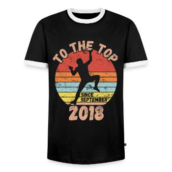Birthday Climbing Bouldering since September 2018 - Men's Ringer Shirt - black/white - Front - AI Model Female 172 light (172cm) & AI Model Male 178 light (178cm)