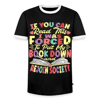 Bookworm Books Readers Book Lovers - Men's Ringer Shirt - black/white - Front - AI Model Female 172 light (172cm) & AI Model Male 178 light (178cm)