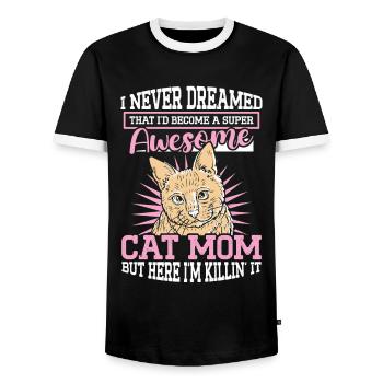 Super Cat Mom Cat Cat Lover - Men's Ringer Shirt - black/white - Front - AI Model Female 172 light (172cm) & AI Model Male 178 light (178cm)