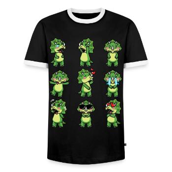 Triceratops Kawaii Dinosaure Emoticon Drôle - T-shirt contrasté Homme - noir/blanc - Devant - AI Model Female 172 light (172cm) & AI Model Male 178 light (178cm)