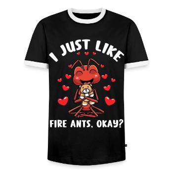 Fire ant with cuddly toy - Men's Ringer Shirt - black/white - Front - AI Model Female 172 light (172cm) & AI Model Male 178 light (178cm)