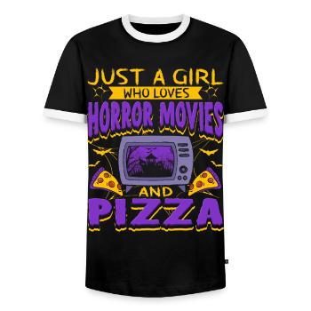 Nur Ein Mädchen, Das Horrorfilme Und Pizza Liebt - Männer Kontrast-T-Shirt - Schwarz/Weiß - Vorne - AI Model Female 172 light (172cm) & AI Model Male 178 light (178cm)