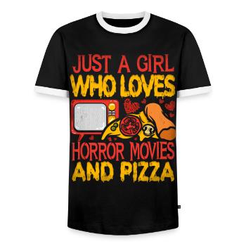 Nur Ein Mädchen, Das Horrorfilme Und Pizza Liebt - Männer Kontrast-T-Shirt - Schwarz/Weiß - Vorne - AI Model Female 172 light (172cm) & AI Model Male 178 light (178cm)